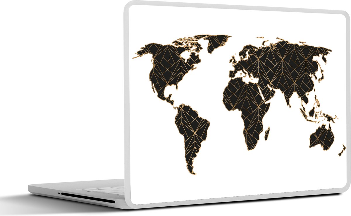 Laptop sticker - 15.6 inch - Wereldkaart - Zwart - Goud - Kinderen - Jongens - Meisjes - 36x27,5cm - Laptopstickers - Laptop skin - Cover