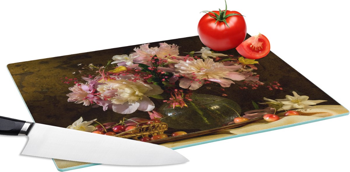 Glazen Snijplank - 39x28 - Bloemen - Mand - Fruit - Snijplanken Glas