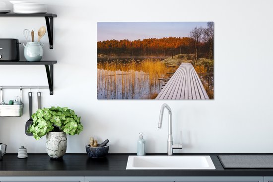 Échafaudage scandinave en automne 90x60 cm - Tirage photo sur toile (Décoration murale salon / chambre)