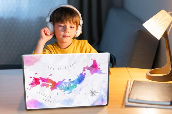 Laptop sticker - 13.3 inch - Wereldkaart - Kleuren - Japan - 31x22,5cm - Laptopstickers - Laptop skin - Cover