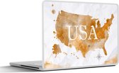 Laptop sticker - 10.1 inch - Kaart - Amerika - Goud - 25x18cm - Laptopstickers - Laptop skin - Cover