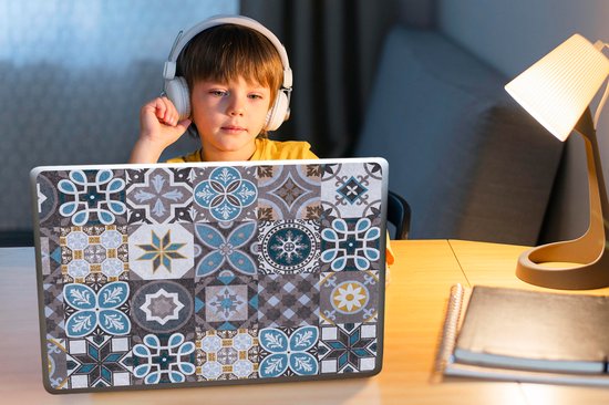 Sticker ordinateur portable - 15,6 pouces - Fleurs - Motifs - Blauw - Marron