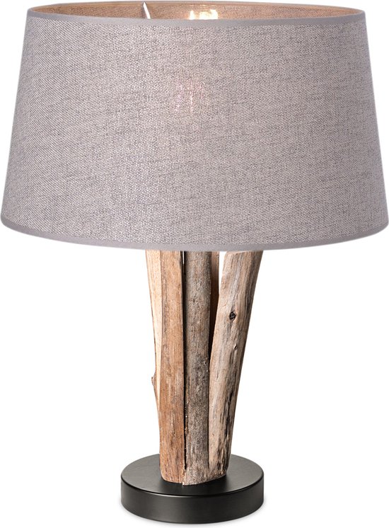 Home Sweet Home tafellamp Melrose - tafellamp Bindy Houten inclusief lampenkap - lampenkap 35/30/19cm - tafellamp hoogte 33 cm - geschikt voor E27 LED lamp - grijs
