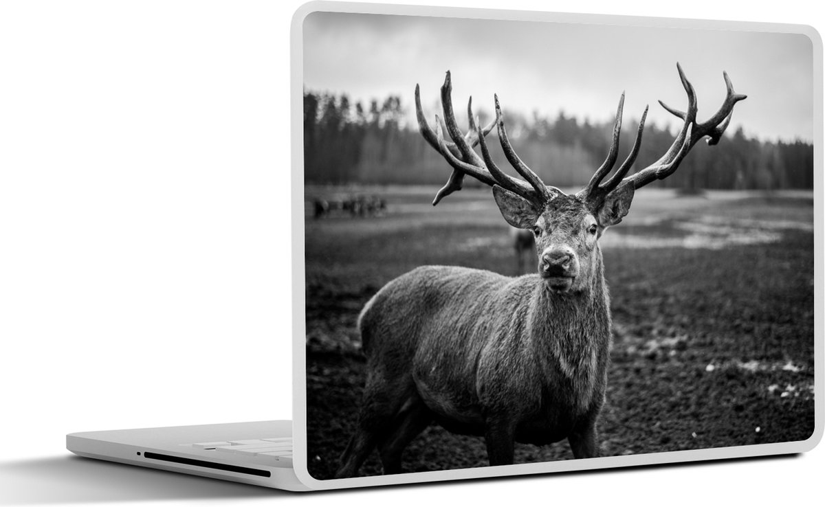 Laptop sticker - 17.3 inch - Dieren - Hert - Gewei - Zwart wit - Natuur - 40x30cm - Laptopstickers - Laptop skin - Cover
