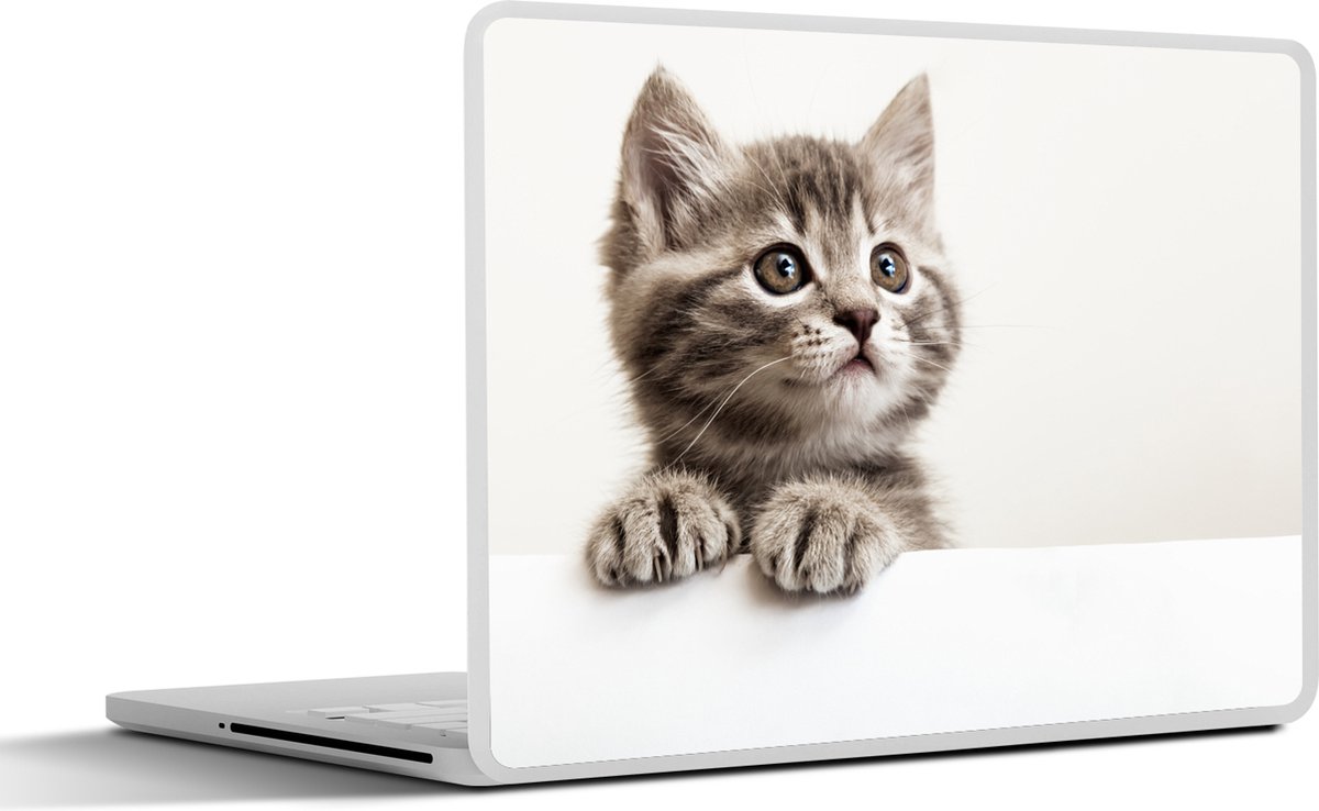 Laptop sticker - 11.6 inch - Poes - Grijs - Dieren - 30x21cm - Laptopstickers - Laptop skin - Cover