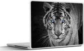 Laptop sticker - 14 inch - Dieren - Tijger - Zwart wit - Ogen - Blauw - 32x5x23x5cm - Laptopstickers - Laptop skin - Cover