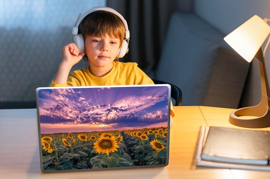 Autocollant pour ordinateur portable - 10,1 pouces - Fleurs - Ciel - Violet - Tournesol - Coucher de soleil - 25x18cm - Autocollants pour ordinateur portable - Peau pour ordinateur portable - Couverture