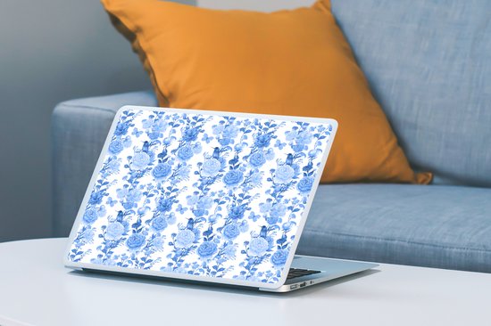 Autocollant pour ordinateur portable - 14 pouces - Fleurs - Roses - Blauw - 32x5x23x5cm - Autocollants pour ordinateur portable - Peau pour ordinateur portable - Couverture