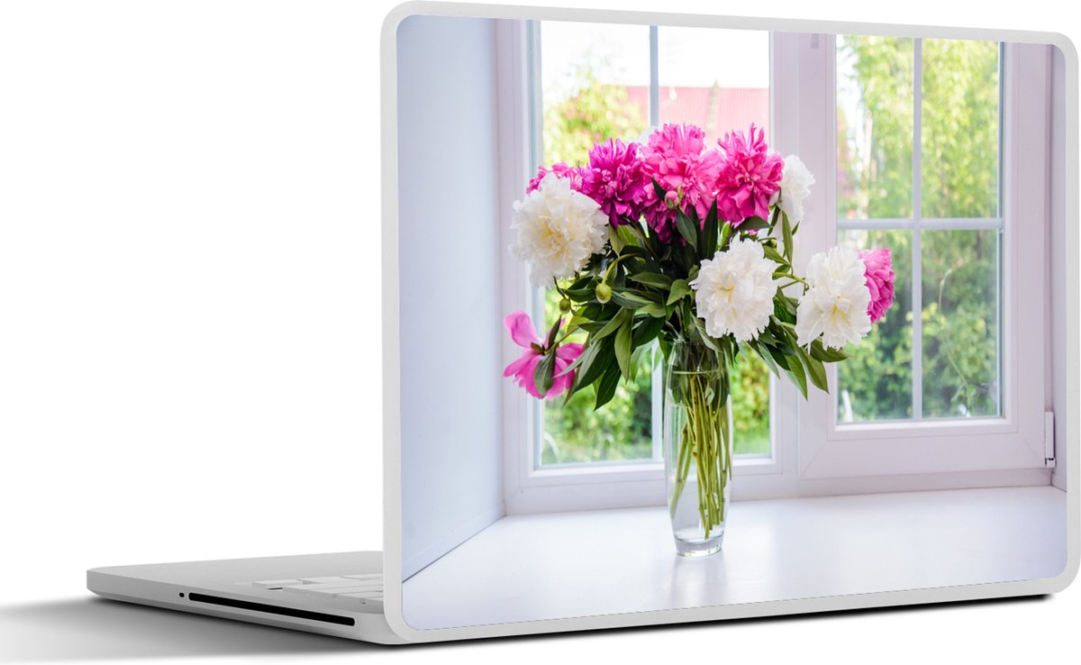 Laptop sticker - 13.3 inch - Bloemen - Pioenrozen - Vaas - 31x22,5cm - Laptopstickers - Laptop skin - Cover