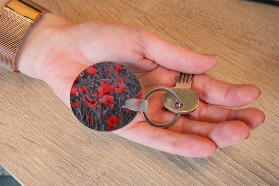 Porte-clé avec médaillon dessin de fleurs de coquelicot