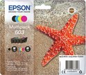 Epson 603 multipack inktcartridges verpakt met een rode zeester op een zand- en waterachtergrond.