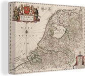 Canvas Schilderij Oude landskaart van Nederland en België - 80x60 cm - Wanddecoratie