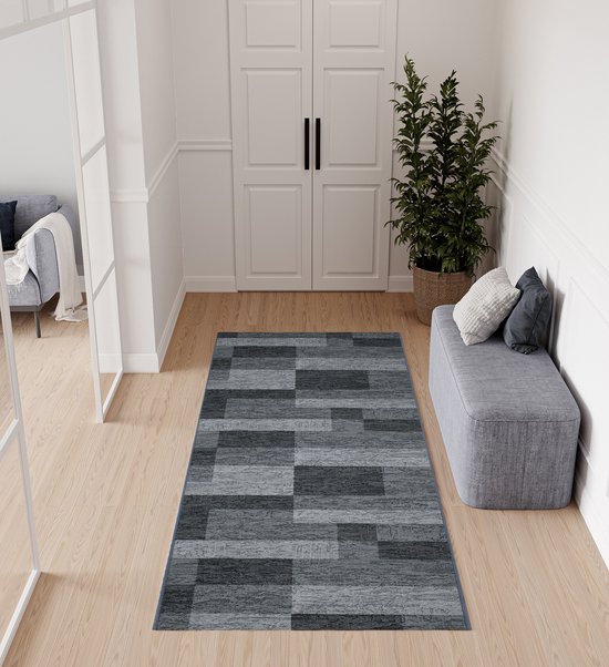 Tapiso Tapis en Caoutchouc Antidérapant Couloir Tapis en Caoutchouc Grijs Taille de Tapis - 80x400
