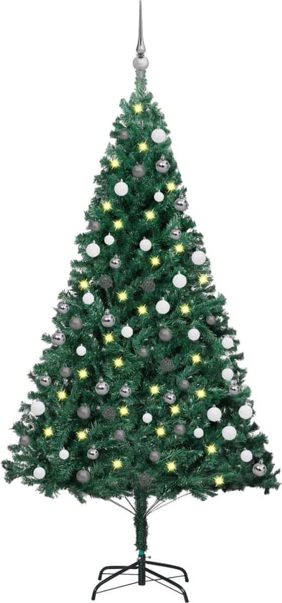 Prolenta Premium - Kunstkerstboom met LED's en kerstballen 120 cm PVC groen