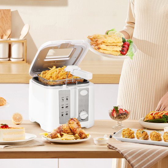 Aigostar Indra - Frituurpan - Friteuse - 2.5L - met Kijkvenster - 1650W - Koude zone - wit - WK