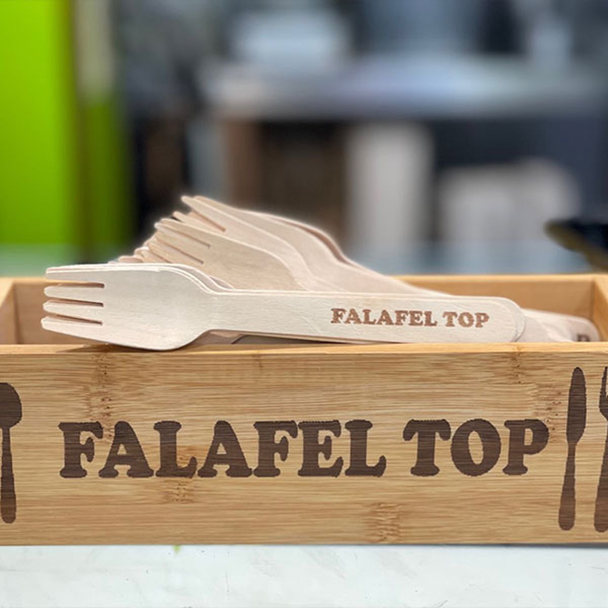 Houten bestek - 100 stuck - Personaliseer bestek met lasergravure - print vork , logo's en restaurantnamen op houten vorken, messen en lepels - hout - houten servies -bestek set-besteksets- biologisch - afbreekbaar - bio - wooden cutlery - Horeca