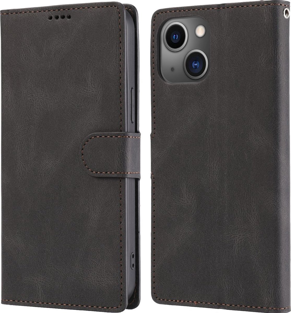 Mobigear Telefoonhoesje geschikt voor Apple iPhone 14 Hoesje | Mobigear Wallet Bookcase Portemonnee | Pasjeshouder voor 3 Pasjes | Telefoonhoesje voor Pinpas / OV Kaart / Rijbewijs - Zwart