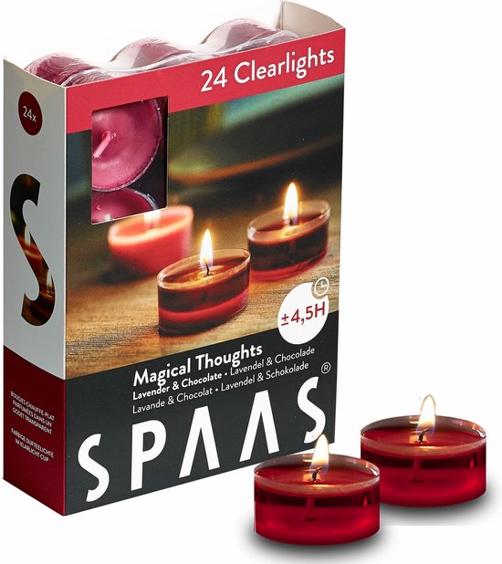 Bougies chauffe-plat parfumées Spaas Clearlights - Pensées magiques - Lavande et chocolat - 24 pièces