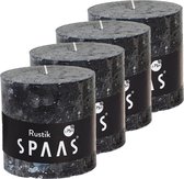SPAAS - Rustieke kaars hoogte 10cm, ± 75 uur - Zwart- 4 x kaarsen pack