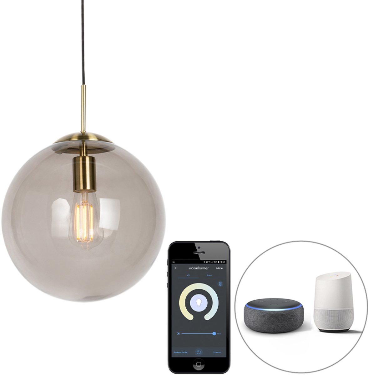 QAZQA ball - Moderne LED Smart Hanglamp incl. wifi - 1 lichts - Ø 30 cm - Goud/messing - Woonkamer | Slaapkamer | Keuken