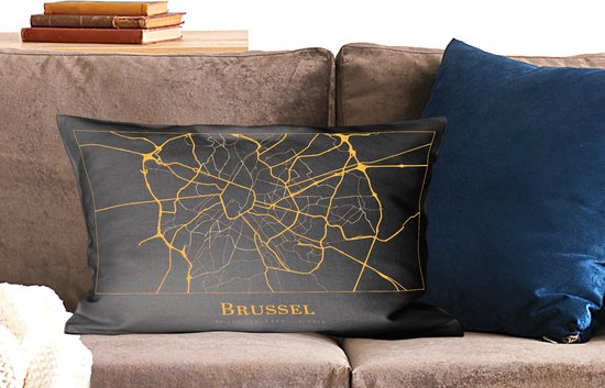 Coussins Coussins décoratifs - Oreillers Salon - 60x40 cm - Carte - Bruxelles - Or - Zwart