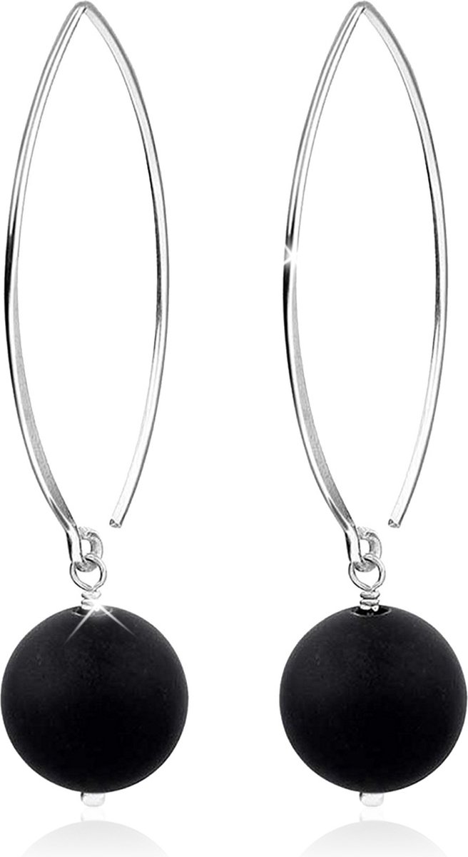 Nenalina - Oorbellen - Dames Oorbellen met glanzende Oppervlakken en Matte Onyx Bol in 925 Sterling Zilver - Dames