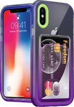ShieldCase geschikt voor Apple iPhone X hoesje colorful pasjeshouder - groen/paars - Hoesje met pasjeshouder - Pasjes case - Backcover Beschermhoesje