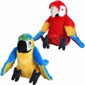 Wild Republic - Vogels knuffels setje van 2x pluche knuffel Macaw Papegaaien van 20 cm