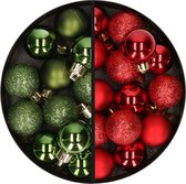 Kerstballen 34x st - 3 cm - groen en rood - kunststof
