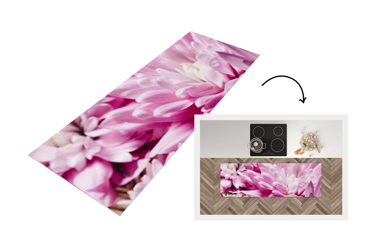 KitchenYeah Keukenloper - Loper keuken - Bloemen - Roze - Natuur - 150x50 cm - Keukenloper vinyl Multicolor