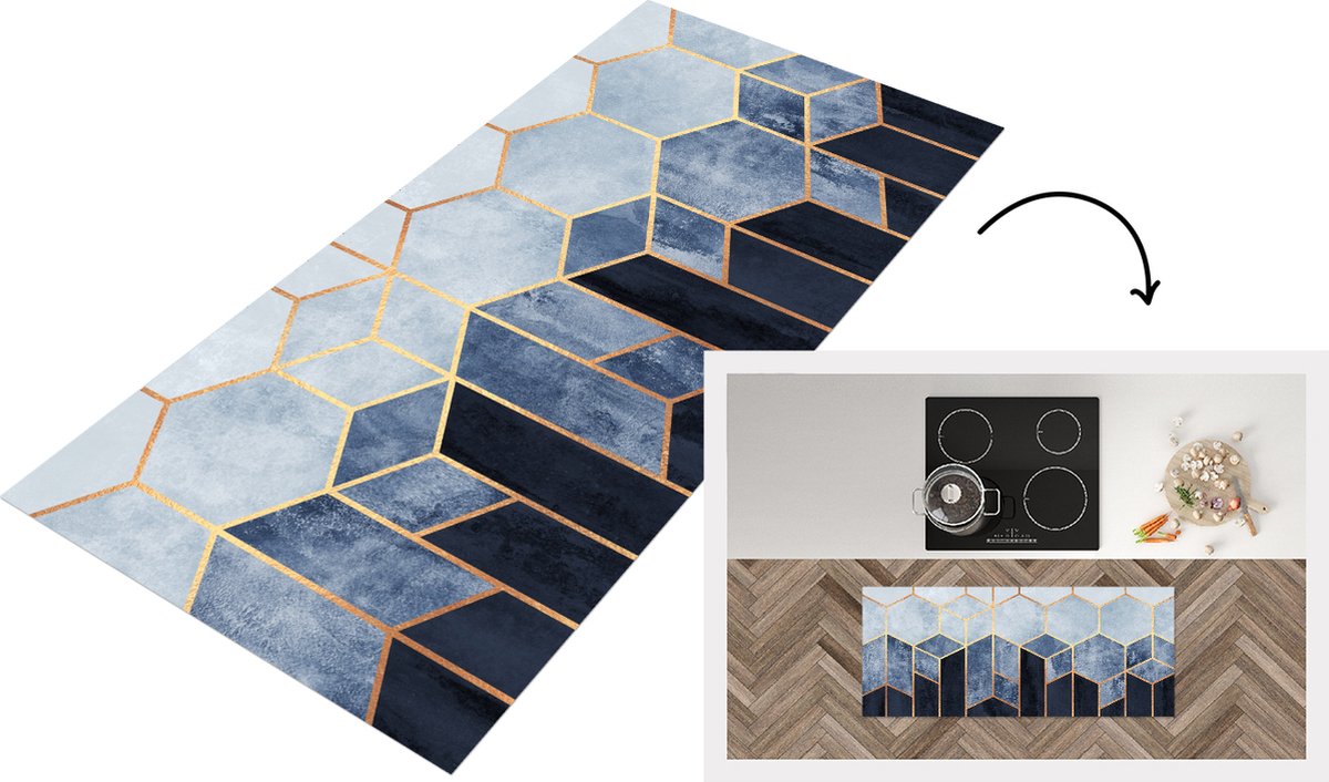 KitchenYeah Keukenloper - Loper keuken - Hexagon - Gold - Luxe - Patronen - Keukenloper vinyl Multicolor