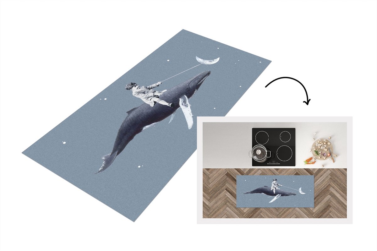 KitchenYeah Keukenloper - Loper keuken - Ruimte - Jongen - Maan - Walvis - 120x50 cm - Keukenloper vinyl Multicolor