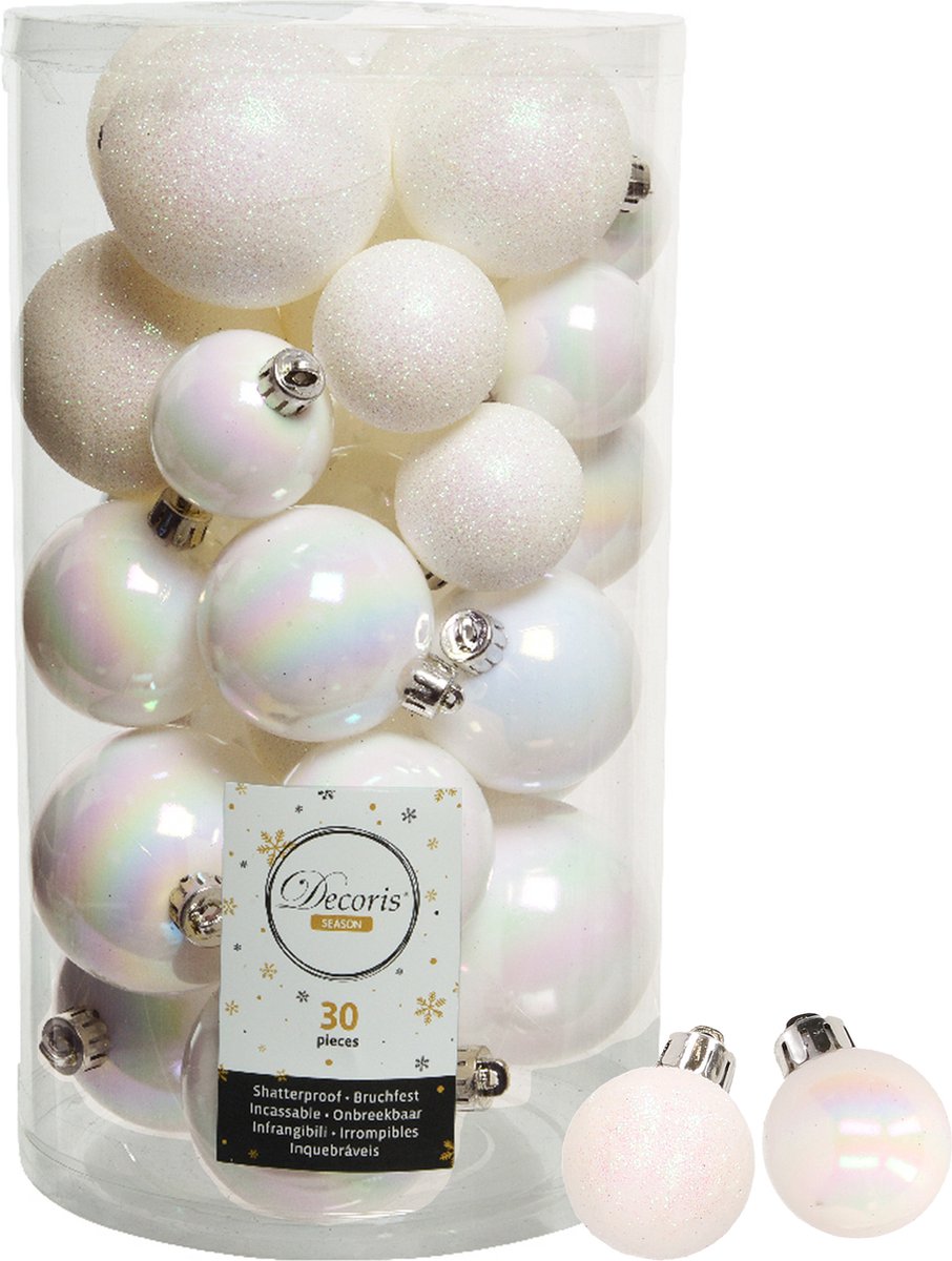 Decoris kerstballen - 44x stuks - parelmoer wit - 3-4-5-6 cm - kunststof