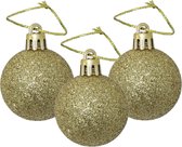 Gerim Kerstballen - 12 stuks - goud - glitters - kunststof - 4 cm