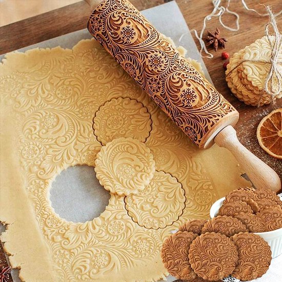 Rouleau à pâtisserie en bois gaufré nid d'abeille, pour biscuits !