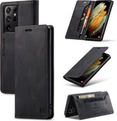 Luxe Flip Case met RFID Bescherming Kaarthouder en Magneetsluiting voor Samsung Galaxy S21 Ultra _ Zwart