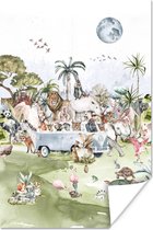 Poster kinderen - Jungle - Bus - Dieren - Kinderen - Planten - Poster dieren - Decoratie voor kinderkamers - Kinder decoratie - 20x30 cm - Poster kinderkamer