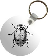 Sleutelhanger - Vintage - Lieveheersbeestje - Insecten - Zwart wit - Plastic - Rond - Uitdeelcadeautjes