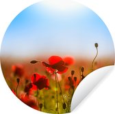 WallCircle - Stickers muraux - Cercle de papier peint - Coquelicots sous un ciel bleu clair. - ⌀ 120 cm - Cercle mural - Auto-adhésif - Sticker papier peint rond XXL