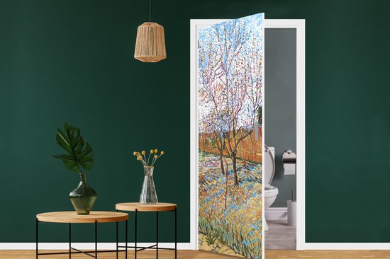 Deursticker Bloeiende perzikboom - Vincent van Gogh - 75x205 cm - Deurposter
