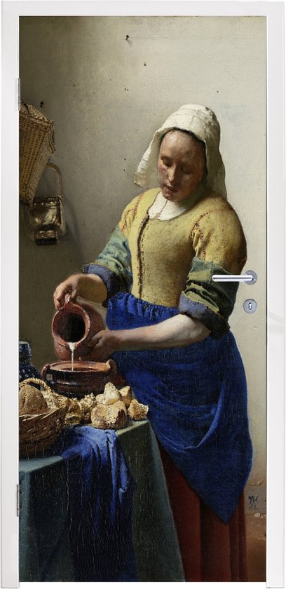 Deursticker Het melkmeisje - Johannes Vermeer - 75x205 cm - Deurposter
