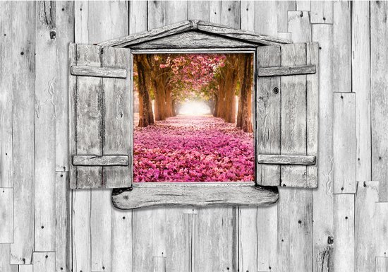 Foto: Fotobehangkoning behang vliesbehang fotobehang uitzicht op de bloemen door het raam 3d 400 x 280 cm