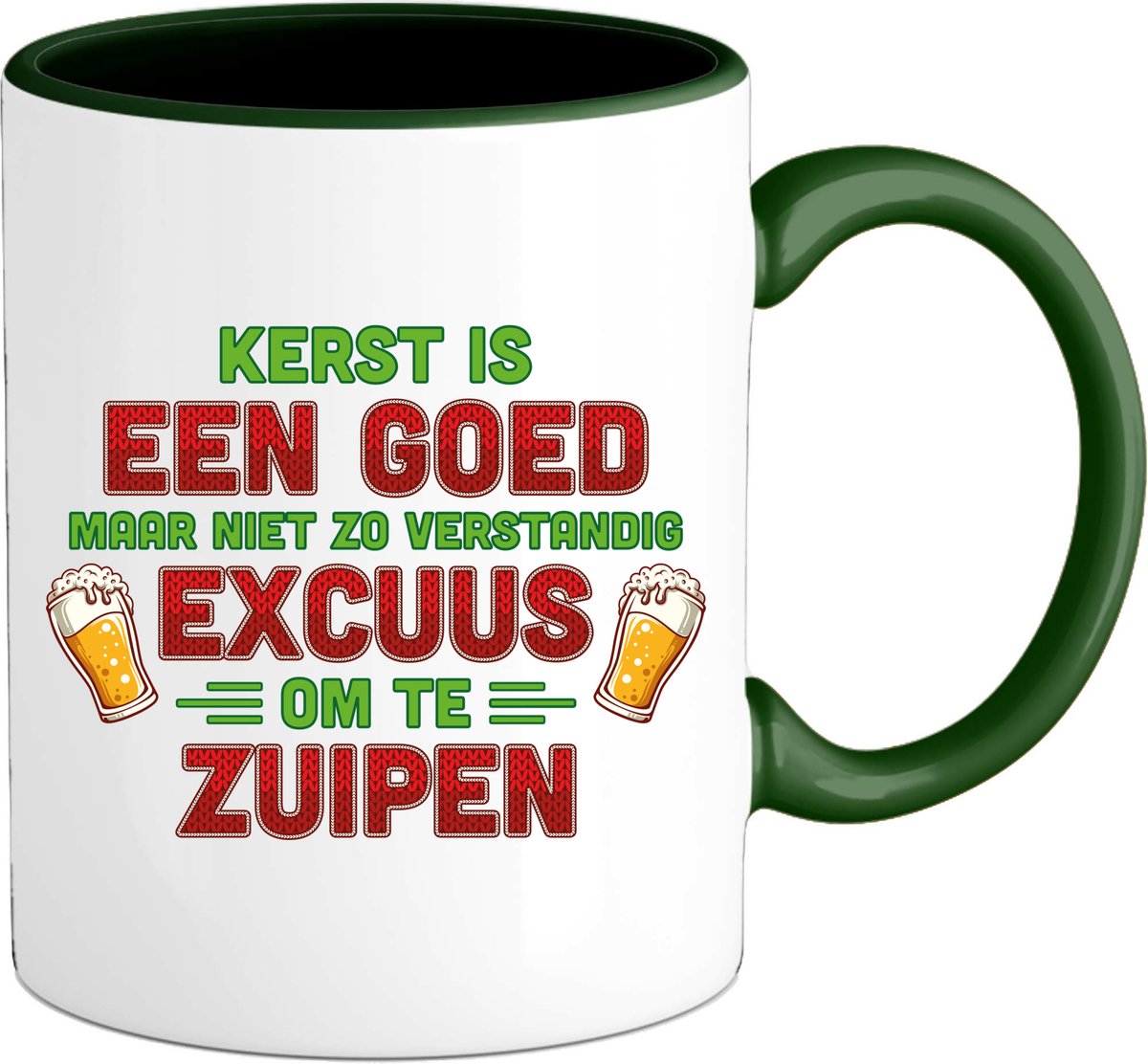 Kerst een goed excuus om te zuipen - foute bier kersttrui - Mok - Bottle Groen
