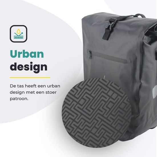 Voltano Luxe Fietstas Greek 28L - Enkele Pakaftas - Zwart Met Motief - 100% Waterdicht - Gratis Schouderband van Voltano — afbeelding 2