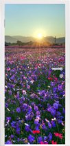 Deursticker Bloemen - Paars - Zonsondergang - 90x205 cm - Deurposter