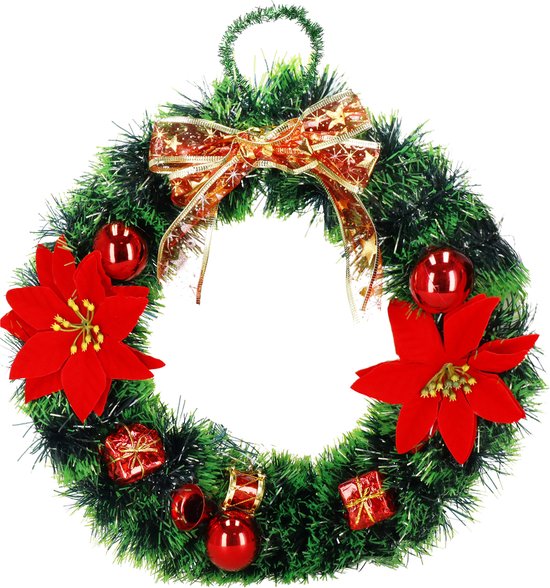 Kunst kerstkrans - blauw - 35 cm - Kerst decoratie kransen - dennen | Fun en Feest