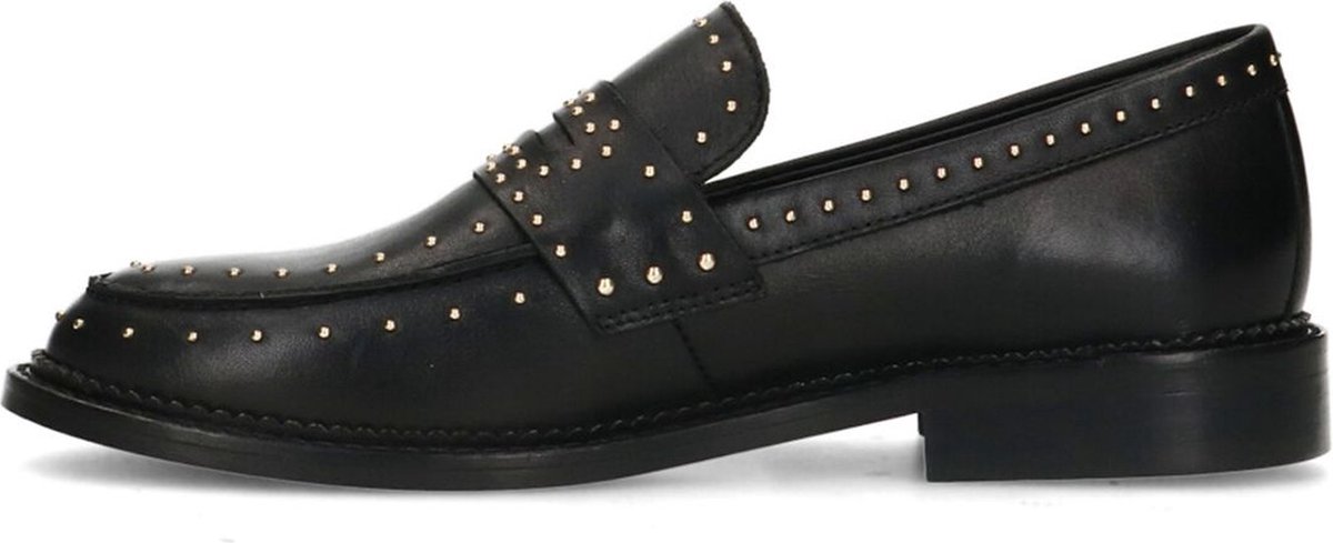 Manfield - Dames - Zwarte leren loafers met studs - Maat 37 | bol.com