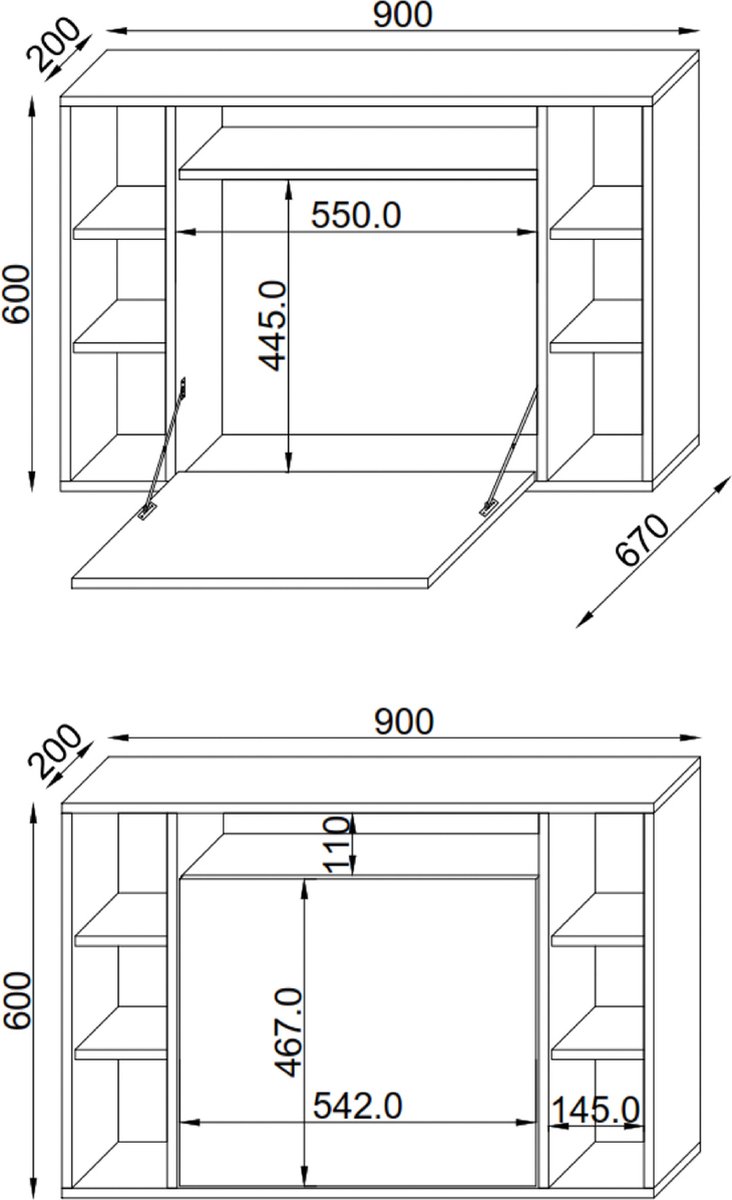FOREHILL Desk, Wall Table, Wall Desk, Wall Shelf with 2