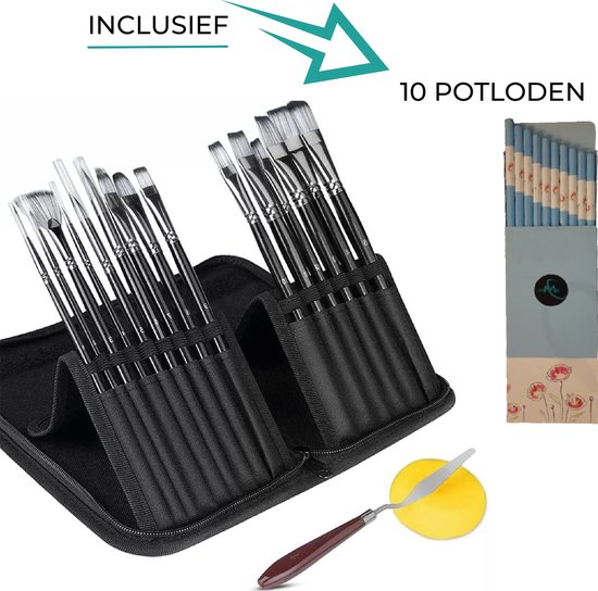 Foto: 24me schilder penselen inclusief 10 potloden met etui 15 penselen hobby cadeau tip