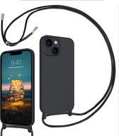 Casemania Hoesje Geschikt voor Apple iPhone 14 Plus Zwart - Siliconen Back Cover met Koord